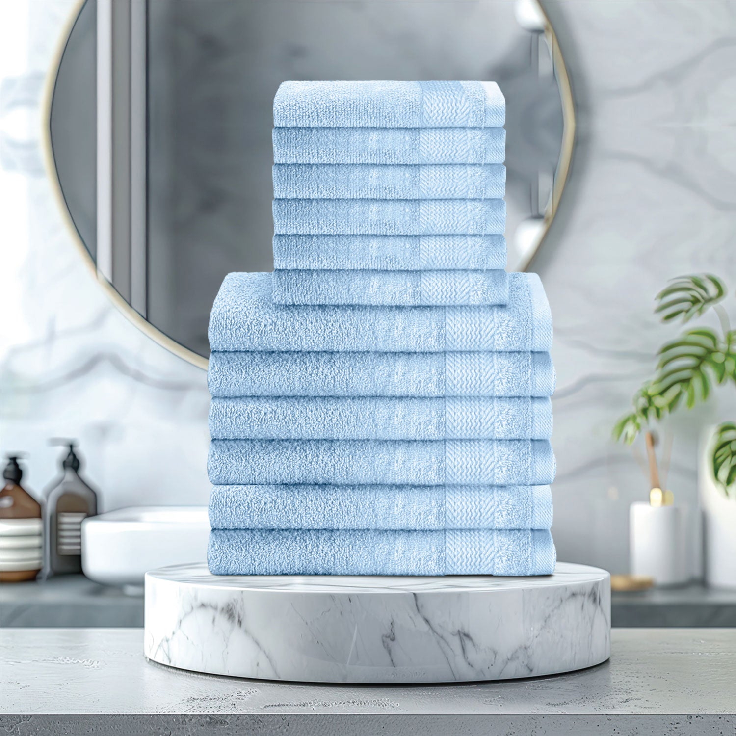 Cotton Face Towel and Hand Towel 12 Piece Set-Soft Feel, Quick Dry, Highly Absorbent Durable Towels - Cotton Home