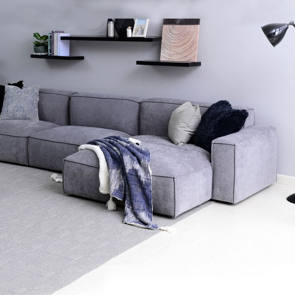 Plufflair L-shape Velvet Grey Sofa - Cotton Home