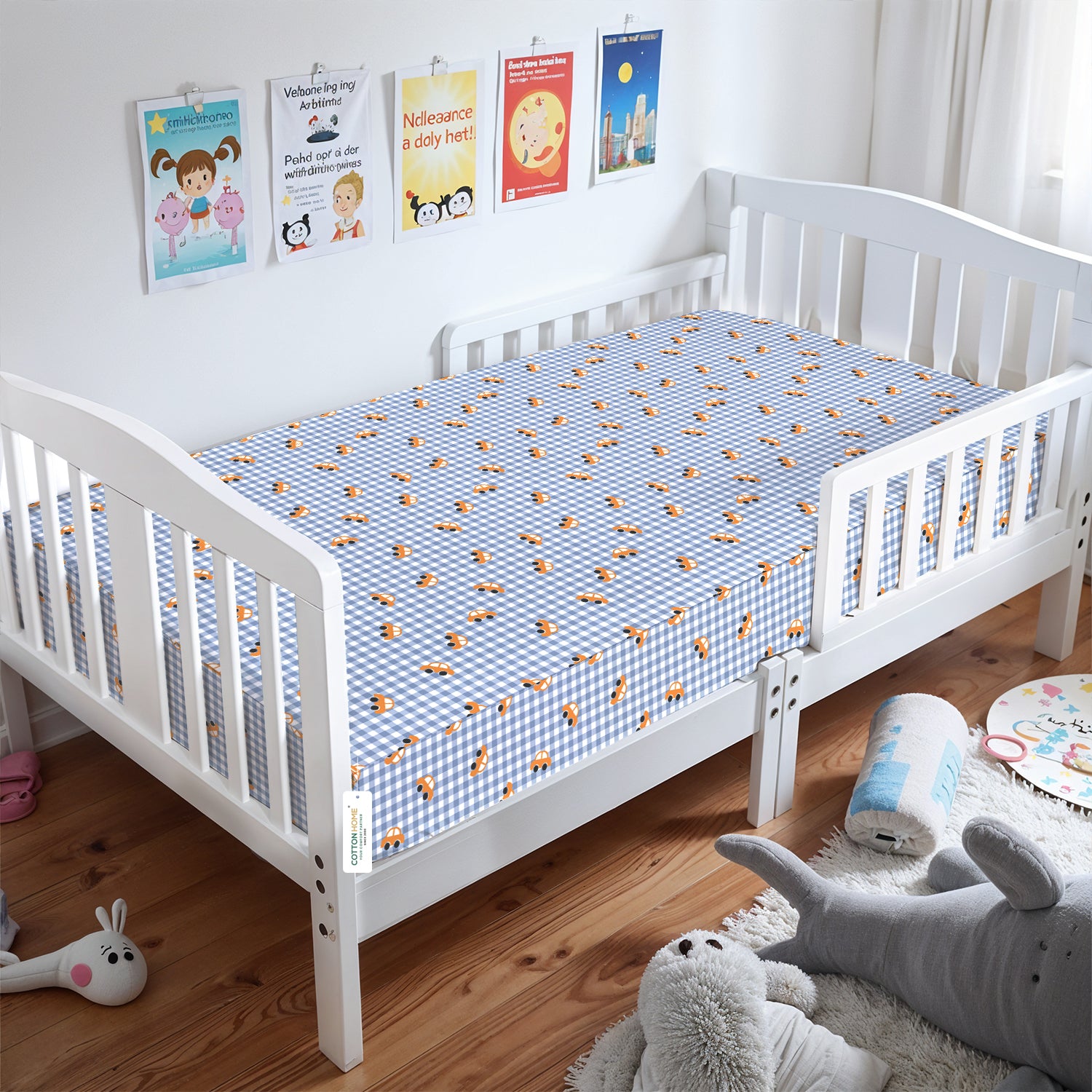 Premium Cotton 2PC Crib Sheets (120x60 cm) Soft, Breathable, Fitted Baby Mattress Sheets Little Cars