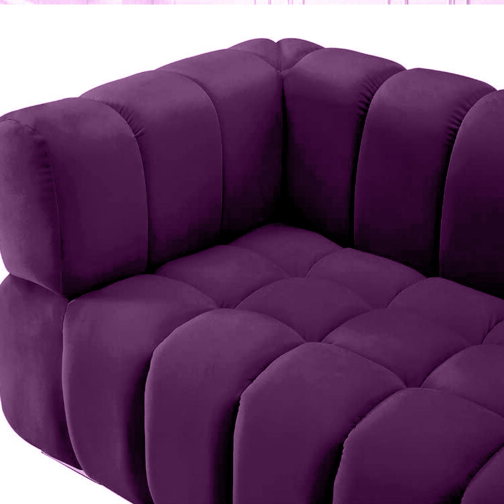 Gwen 3 Seater Sofa Velvet Fabric - Purple - L231cm x W89cm X 75cm - Cotton Home