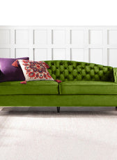 Nova 3-Seater Velvet Sofa with Square Arms – L220cm x W60cm x H85cm, Green Comfortable & Stylish Sofa for Living Room - Cotton Home