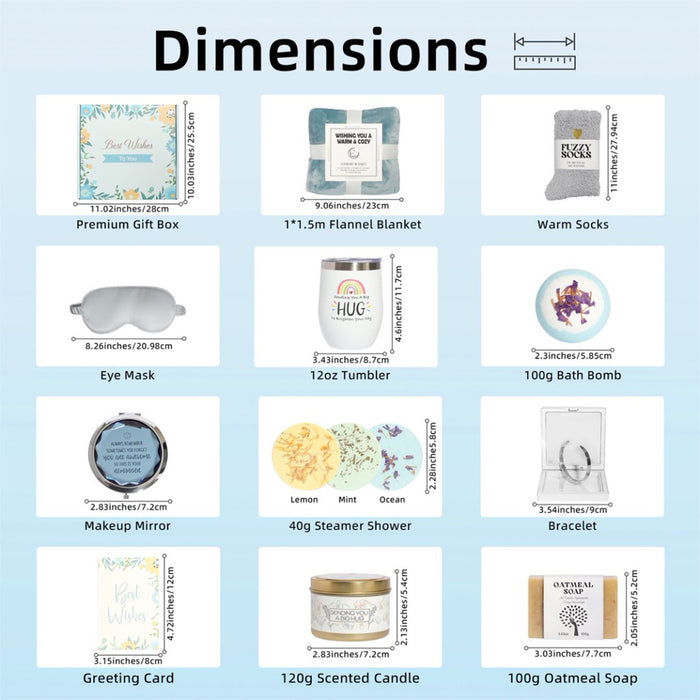 Bath Gift Box Set – Luxe Sky Blue Spa Care Package with 14 Relaxing Self-Care Items for Women, Mom, Wife, Sister, Friends