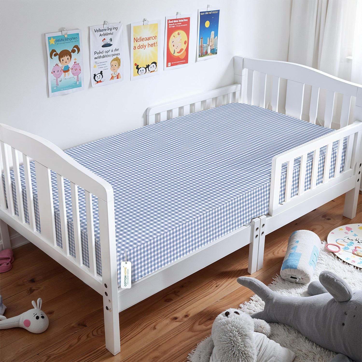Premium Cotton 3-Piece Baby Crib Bedding Set (120x60 cm) Fitted Baby Mattress Sheets and Protector Little Cars