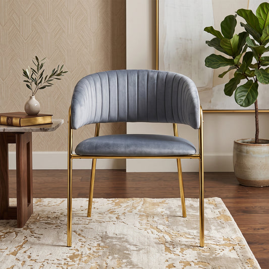 Luxury Grey Velvet Dining Chair with Gold Stainless Steel Legs 75 x 55 x 52 cm