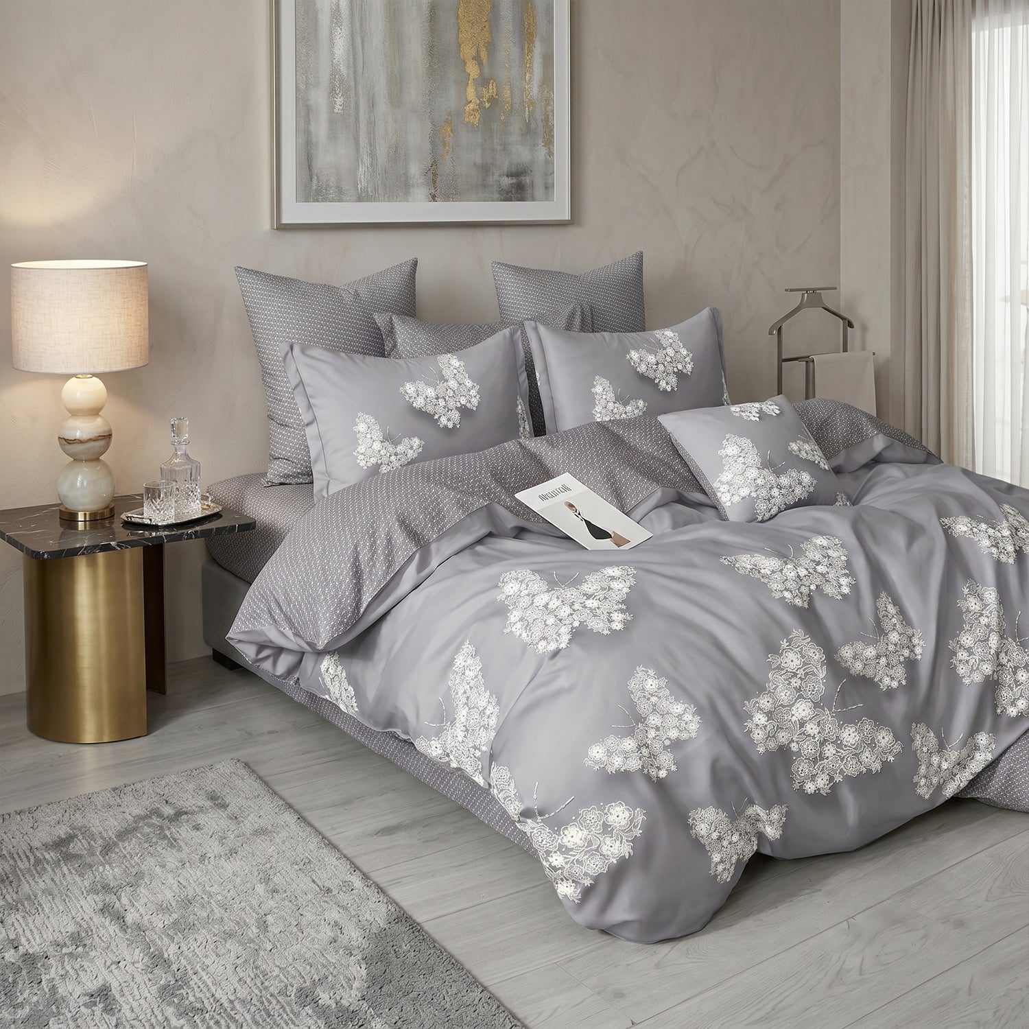 6 Pieces Duvet Cover Set –  220x240cm – Elegant Floral Bedding 01