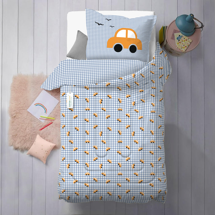 3Piece Baby Crib Comforter Set 90x120 Cotton Comforter, Filled Pillow & Pillow Cover – Little Cars