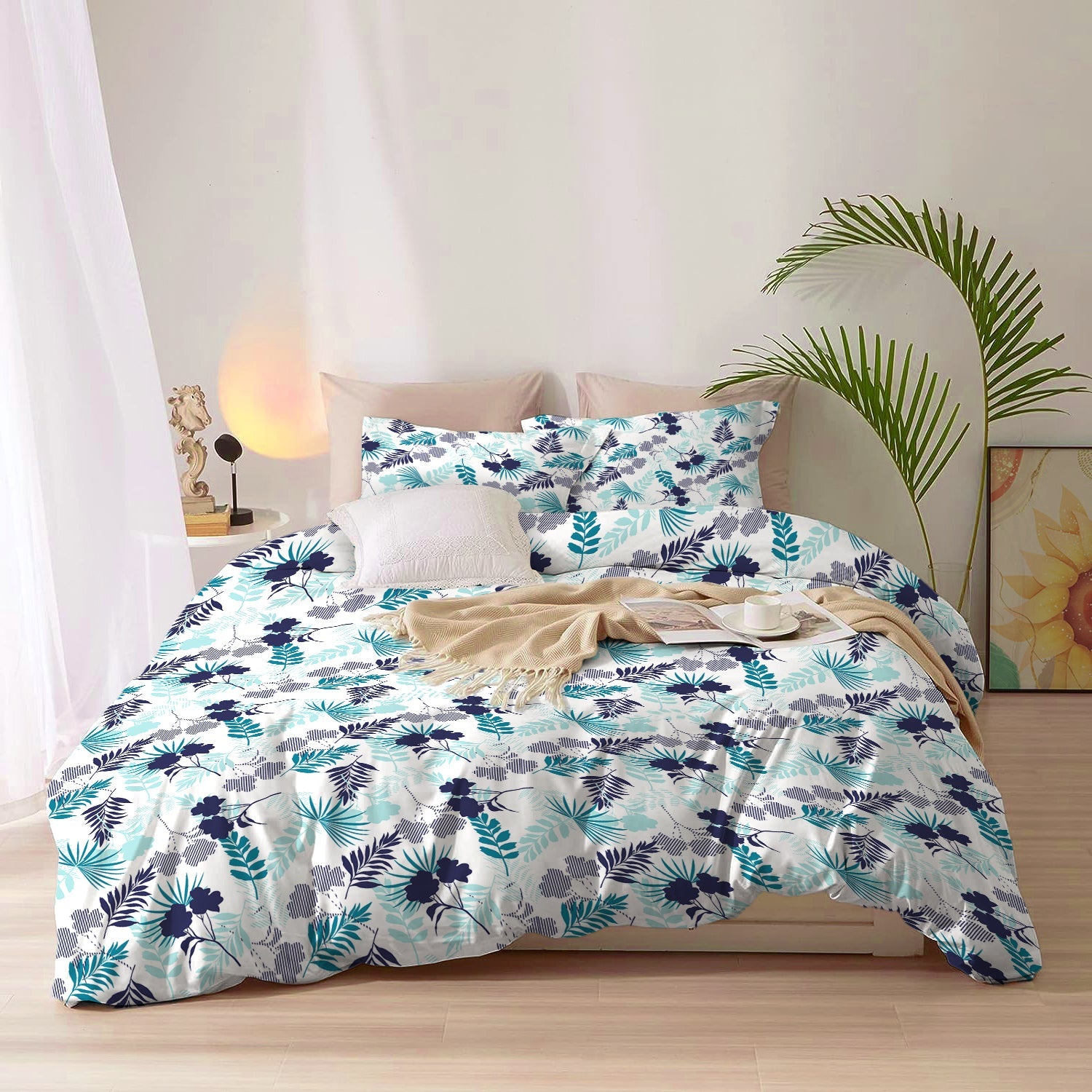 Duvet Cover 4 piece set Super King size High quality 240x260 duvet cover with Fitted sheet and pillow cases Forest - Cotton Home