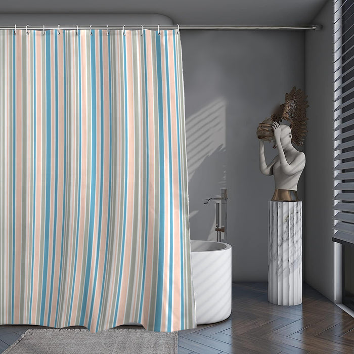 Shower Curtain Printed Fabric with Hooks 180x180 Cm - Prime Stripe - Cotton Home