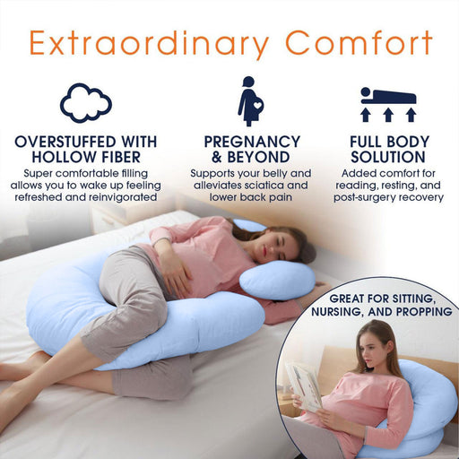 Four Seasons Pregnancy Pillow J Shaped Full Body Maternity Pillow 80x130cm Blue - Cotton Home