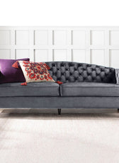 Nova 3-Seater Velvet Sofa with Square Arms – L220cm x W60cm x H85cm, Grey Comfortable & Stylish Sofa for Living Room - Cotton Home