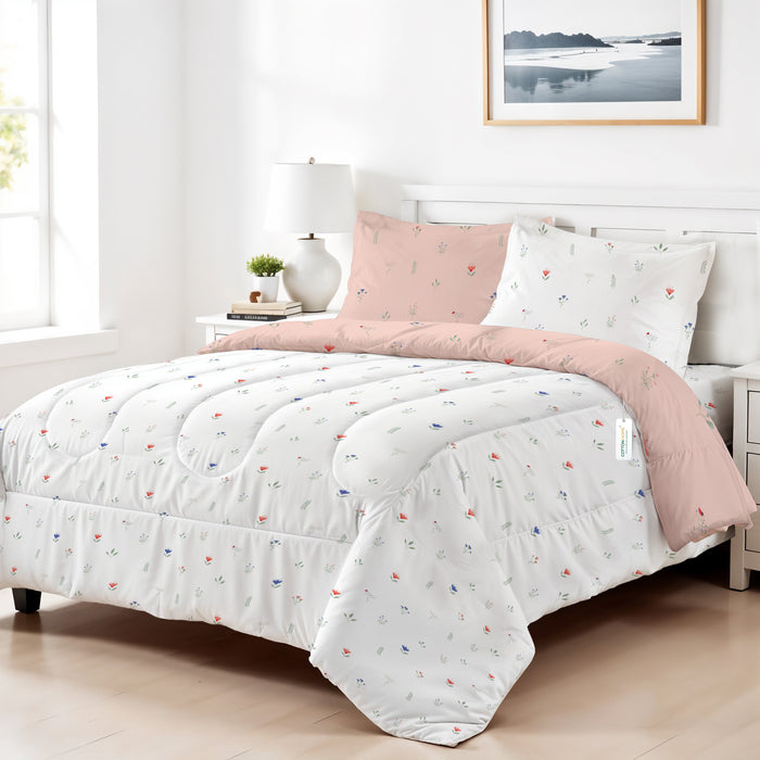 Premium Cotton 4PC Comforter Set 160x220cm Peach Blossom