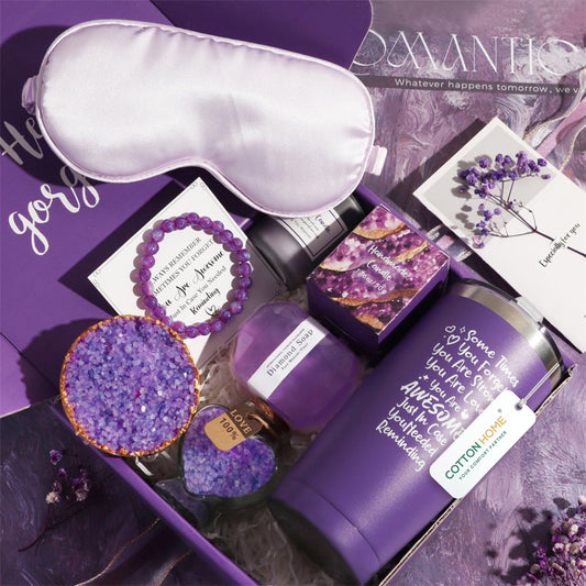 The Sanctuary Box Set – Luxury Home & Bath Gift Bundle Self Care Home Spa Purple