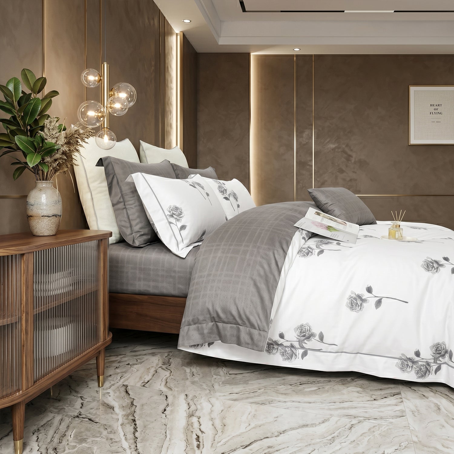 Premium Quality Super Soft King Size 6 pieces Duvet Cover Set 220x240cm Light Grey