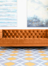 Ector 3-Seater Velvet Tuxedo Arm Sofa - Luxurious Rust Upholstery L220cm x H86cm x W78cm - Cotton Home