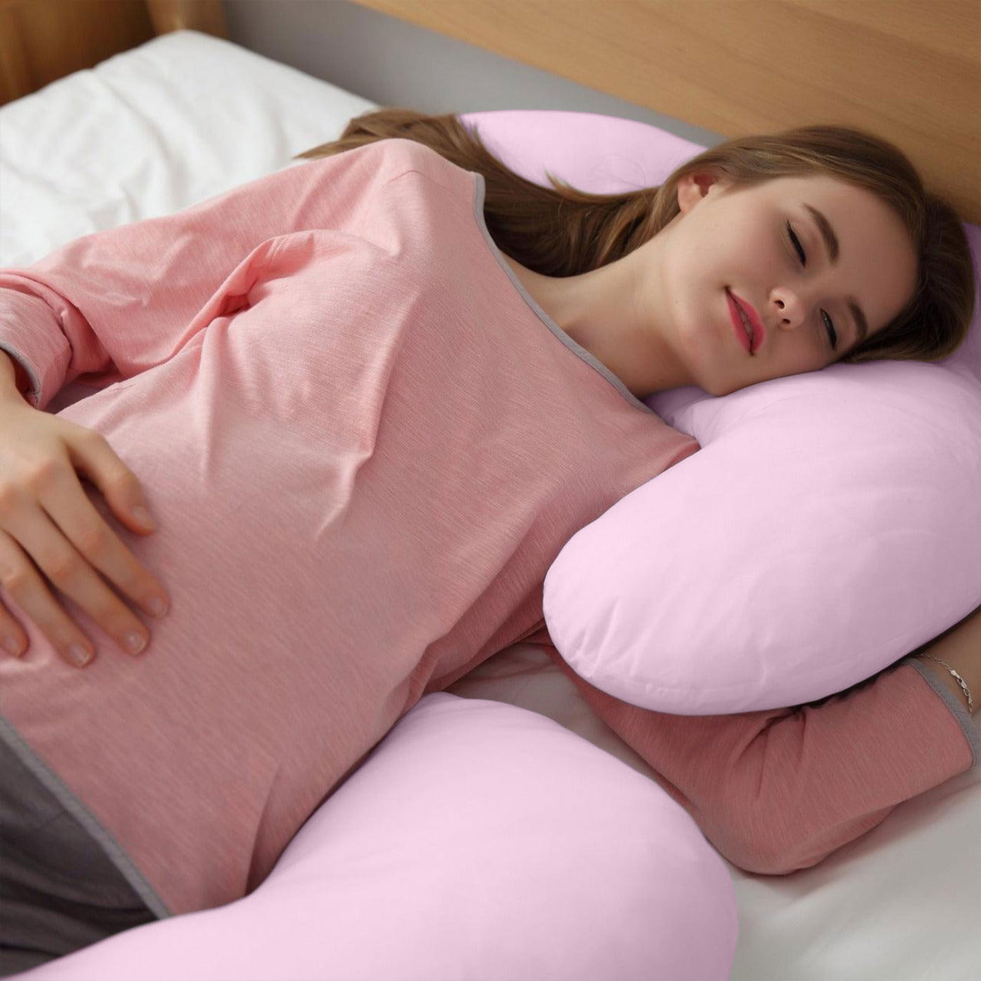 Four Seasons Pregnancy Pillow J Shaped Full Body Maternity Pillow 80x130cm Pink - Cotton Home