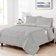 Premium Cotton 4PC Bedding Set Kids Comforter Set 160x220cm Grey Stripe