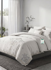 Embroidered 6-Piece King Duvet Cover Set Floral Off White Microfiber Bedding Set 220×240cm