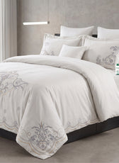 Embroidered 6-Piece King Duvet Cover Set Floral Off White Microfiber Bedding Set 220×240cm