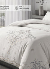 Embroidered 6-Piece King Duvet Cover Set Floral Off White Microfiber Bedding Set 220×240cm