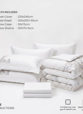 Embroidered 6-Piece King Duvet Cover Set Floral Off White Microfiber Bedding Set 220×240cm