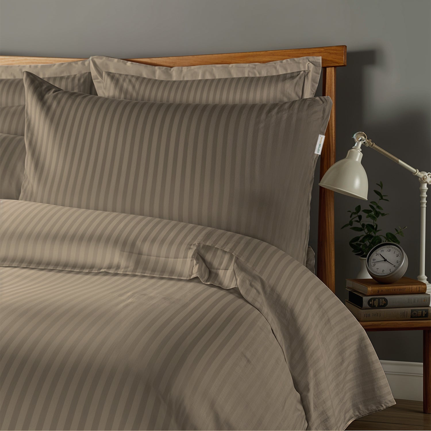 6 Piece Duvet Cover Set 220x240cm Queen - Light Brown Stripe - Cotton Home