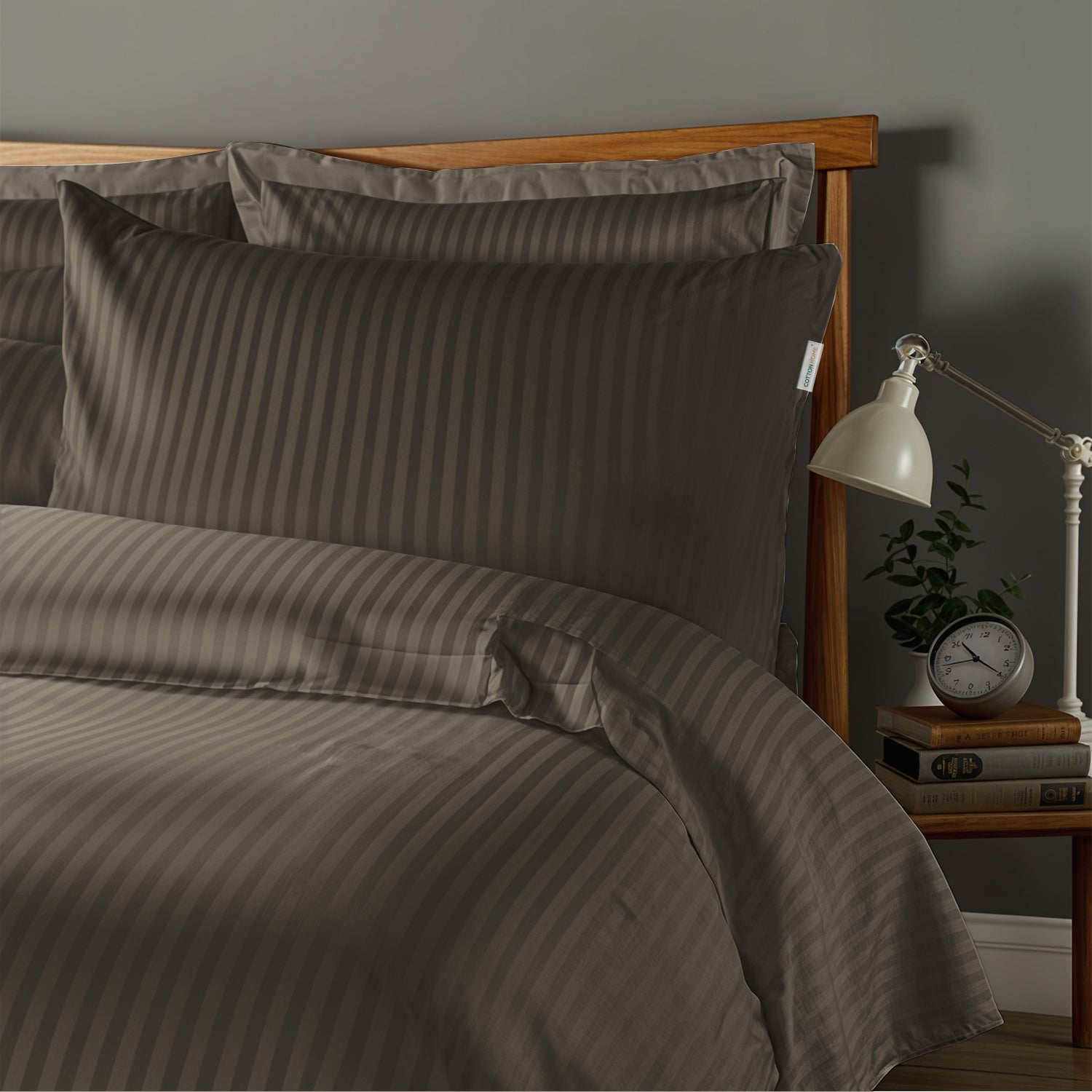 6 Piece  Duvet Cover Set 240x260cm King - Gray Stripe - Cotton Home