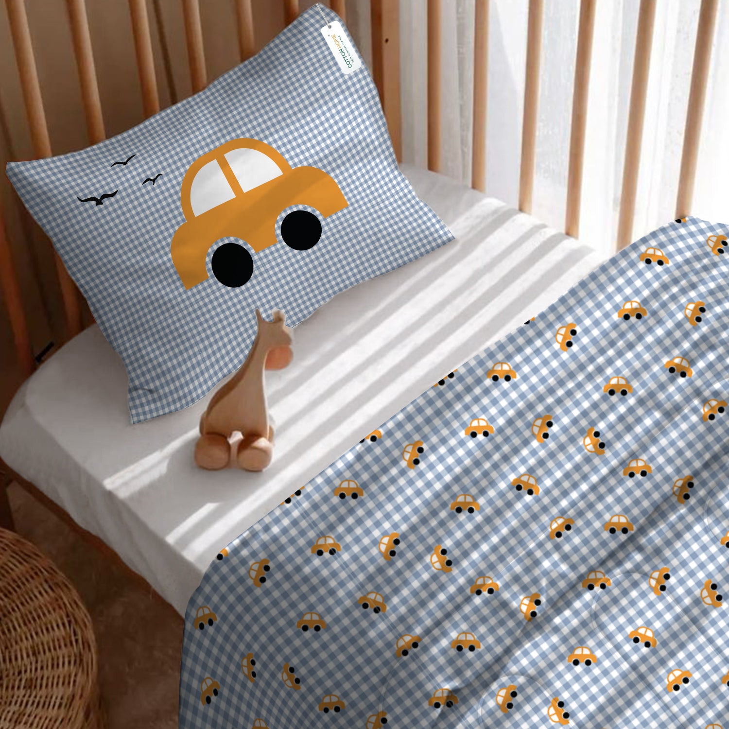 3Piece Baby Crib Comforter Set 90x120 Cotton Comforter, Filled Pillow & Pillow Cover – Little Cars