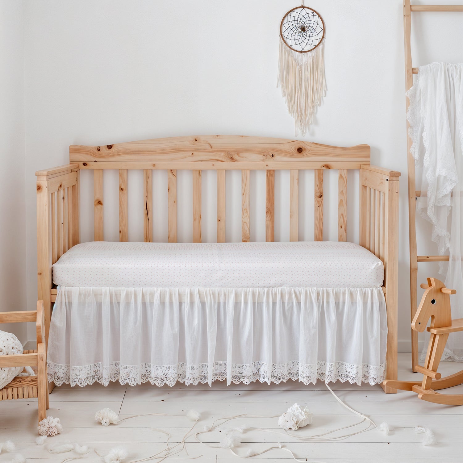 Premium Cotton 3-Piece Baby Crib Bedding Set (120x60 cm) Fitted Baby Mattress Sheets and Protector Pastel Clouds