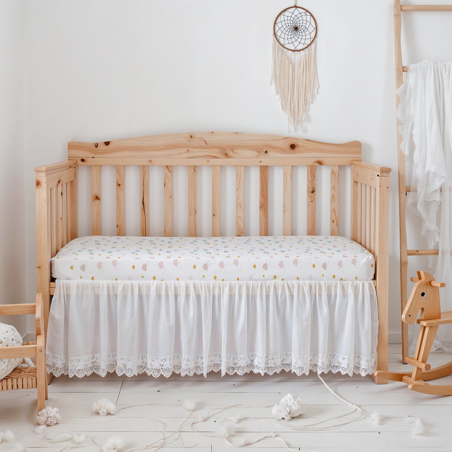 Premium Cotton 2PC Crib Sheets (120x60 cm) Soft, Breathable, Fitted Baby Mattress Sheets Pastel Clouds