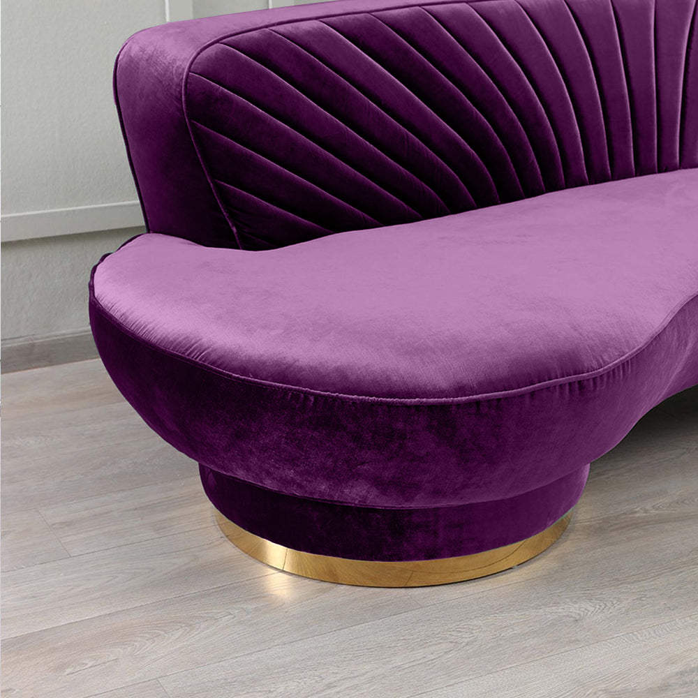 Northpol 3 Seater Velvet Sofa in Purple - Elegant Comfort 242cm x 100cm x 78cm - Cotton Home