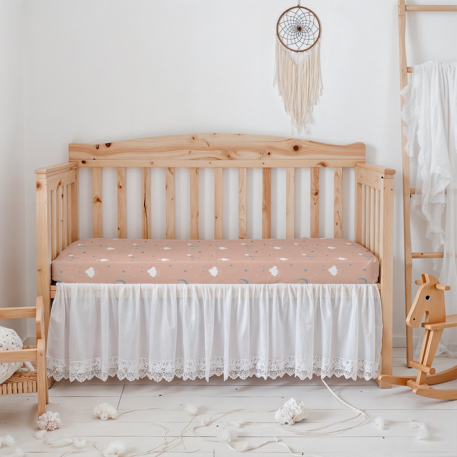 Premium Cotton 3-Piece Baby Crib Bedding Set (120x60 cm) Fitted Baby Mattress Sheets and Protector Dream Night