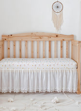 Premium Cotton 3-Piece Baby Crib Bedding Set (120x60 cm) Fitted Baby Mattress Sheets and Protector Pastel Clouds