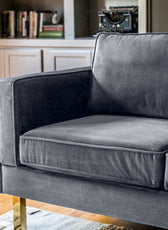 Nebula Grey Velvet 3-Seater Sofa with Square Arms - Luxury Living Room Seating, L220cm x W86cm x H81cm - Cotton Home