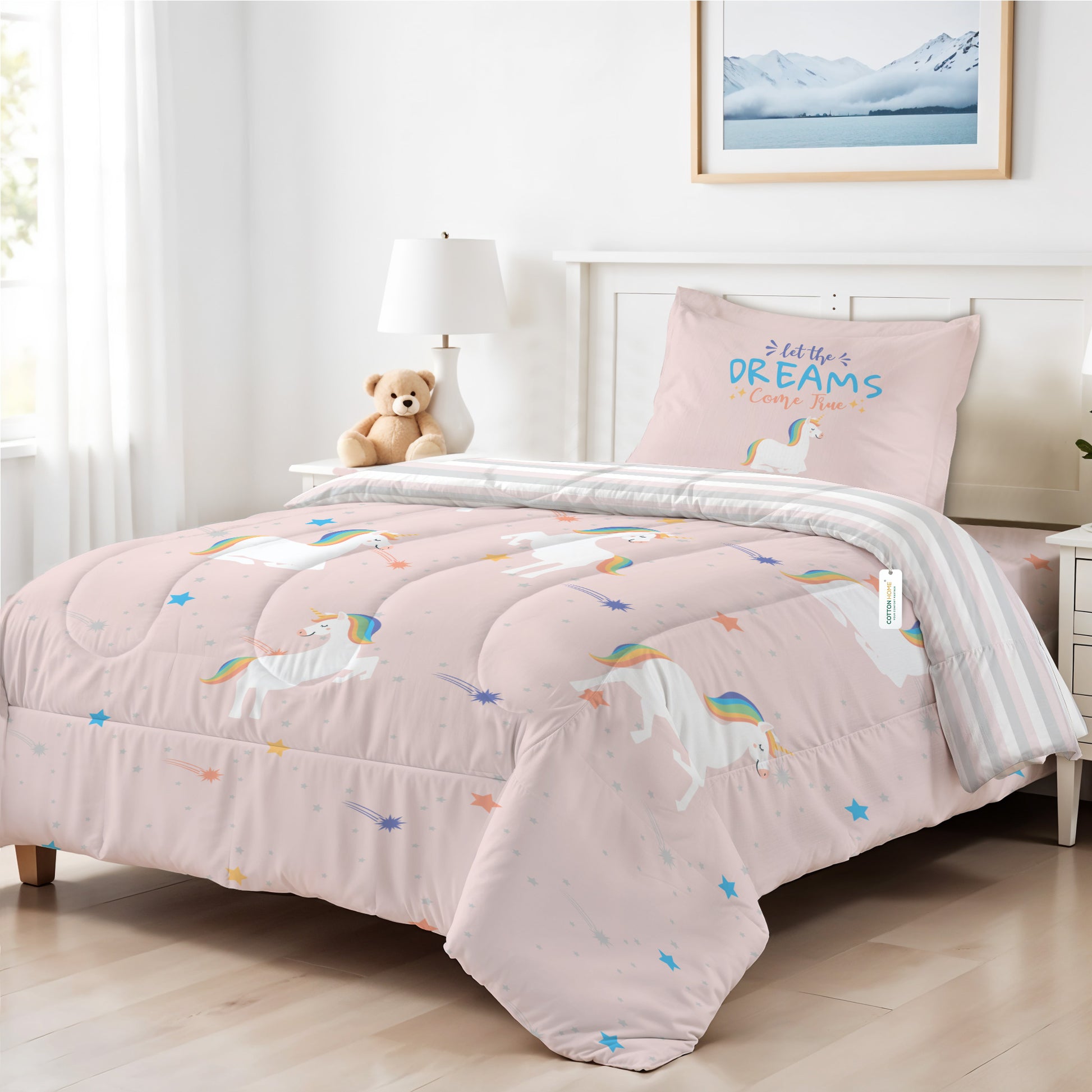 Premium Cotton 3PC Bedding Set Kids Comforter Set 135x220cm Unicorn