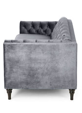 Nova 3-Seater Velvet Sofa with Square Arms – L220cm x W60cm x H85cm, Grey Comfortable & Stylish Sofa for Living Room - Cotton Home