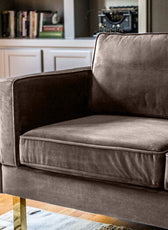 Nebula Brown Velvet 3-Seater Sofa with Square Arms - Luxury Living Room Seating, L220cm x W86cm x H81cm - Cotton Home