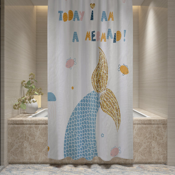 Shower Curtain Printed Fabric with Hooks 180x180 Cm - Mermaid - Cotton Home