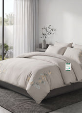 Embroidered 6-Piece King Duvet Cover Set Floral Beige Microfiber Bedding Set 220×240cm