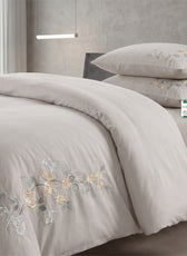 Embroidered 6-Piece King Duvet Cover Set Floral Beige Microfiber Bedding Set 220×240cm