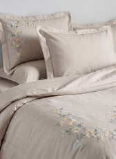 Embroidered 6-Piece King Duvet Cover Set Floral Beige Microfiber Bedding Set 220×240cm