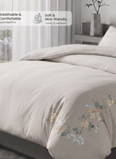Embroidered 6-Piece King Duvet Cover Set Floral Beige Microfiber Bedding Set 220×240cm