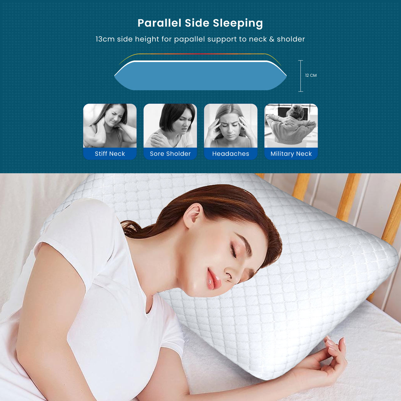 Shoulder Support Memory Foam Pillow Anti-Stress   35x55x12cm - White - Cotton Home