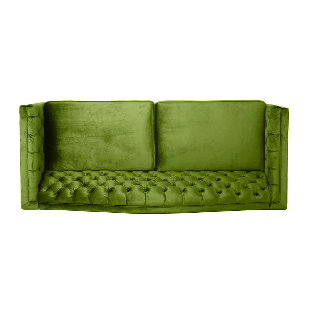 Nova 3-Seater Velvet Sofa with Square Arms – L220cm x W60cm x H85cm, Green Comfortable & Stylish Sofa for Living Room - Cotton Home