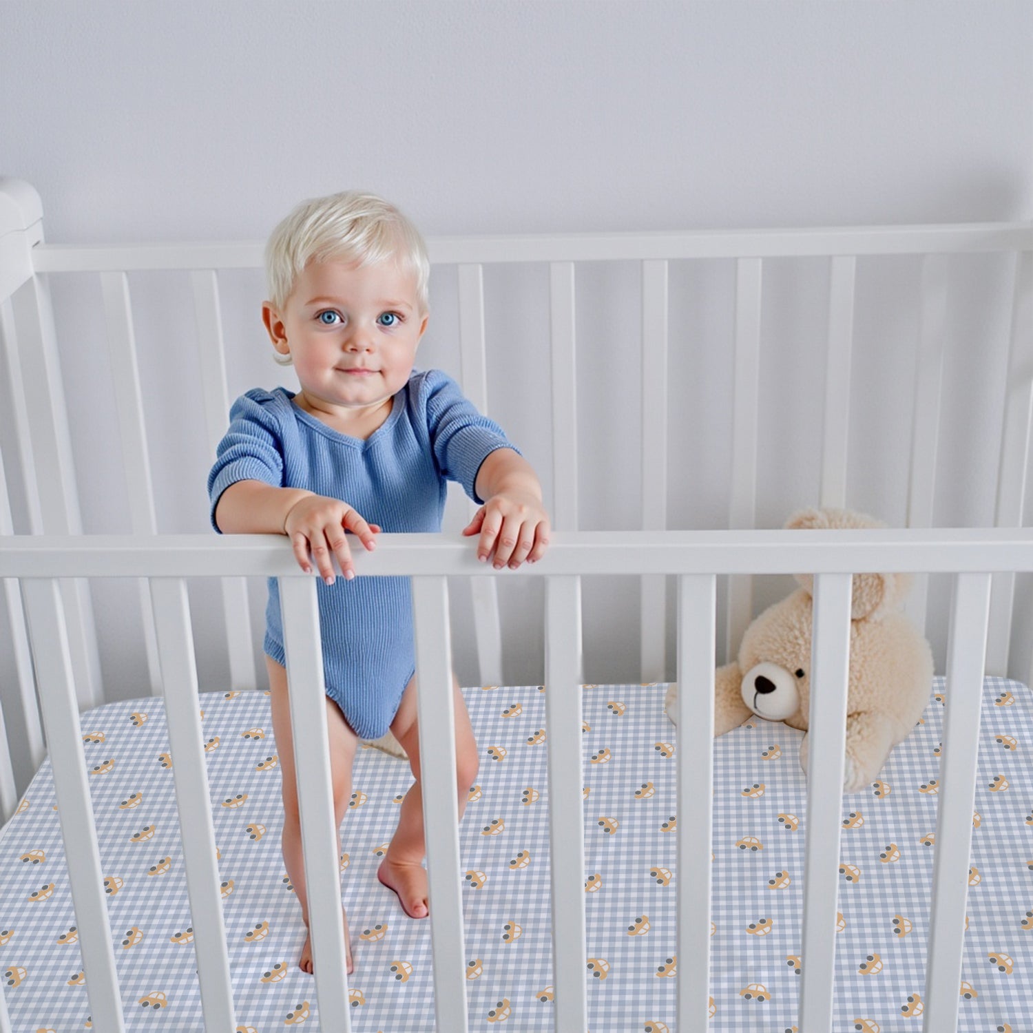 Premium Cotton 3-Piece Baby Crib Bedding Set (120x60 cm) Fitted Baby Mattress Sheets and Protector Little Cars