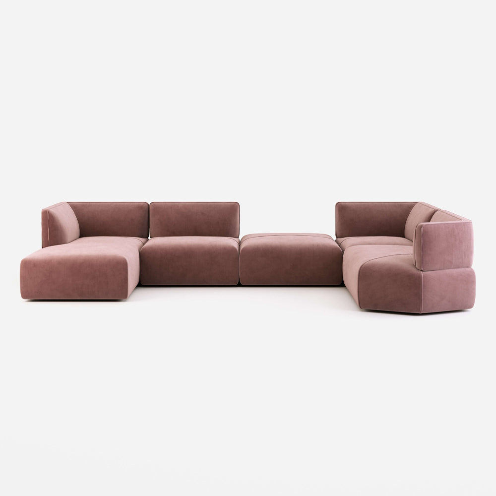 6 Seater Sofa Velvet Fabric - Peach - L680cm x W80cm x H80cm - Cotton Home