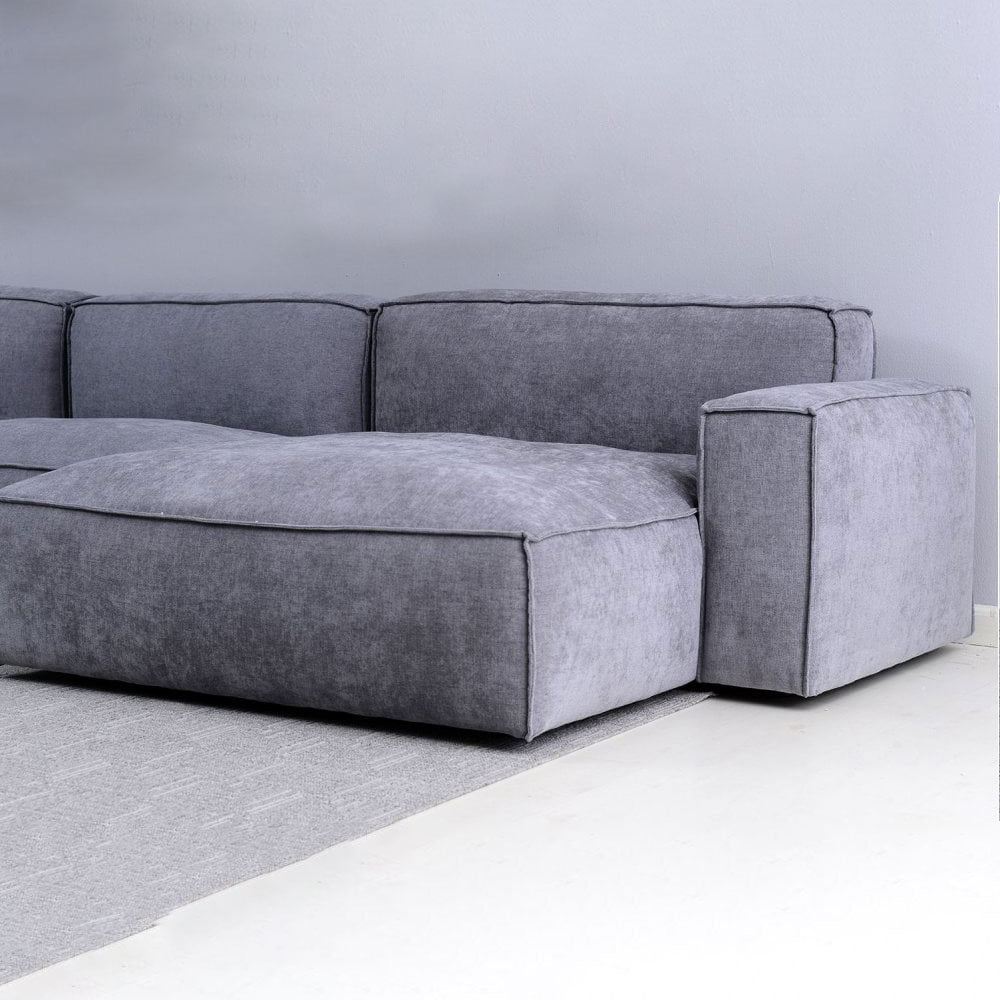Plufflair L-shape Velvet Grey Sofa - Cotton Home