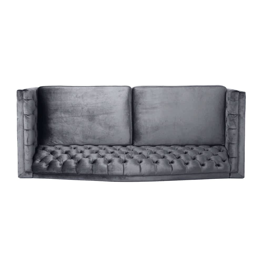 Nova 3-Seater Velvet Sofa with Square Arms – L220cm x W60cm x H85cm, Grey Comfortable & Stylish Sofa for Living Room - Cotton Home
