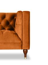 Ector 3-Seater Velvet Tuxedo Arm Sofa - Luxurious Rust Upholstery L220cm x H86cm x W78cm - Cotton Home