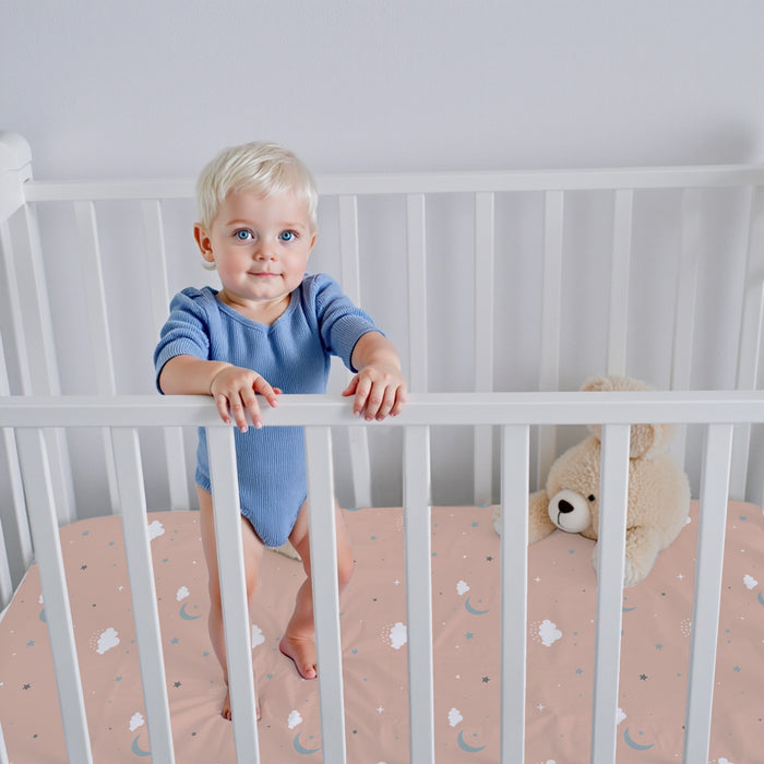 Premium Cotton 2PC Crib Sheets (120x60 cm) Soft, Breathable, Fitted Baby Mattress Sheets Dream Night