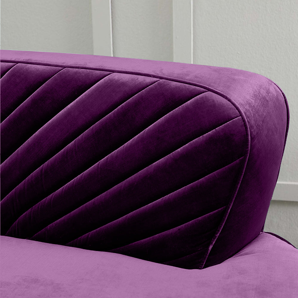 Northpol 3 Seater Velvet Sofa in Purple - Elegant Comfort 242cm x 100cm x 78cm - Cotton Home
